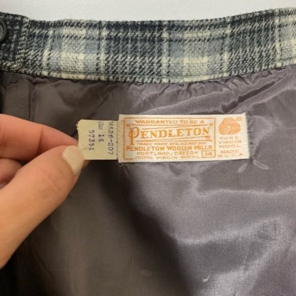 Pendleton Midi Skirt Plaid Wool Gray Vintage ‘70s Vintage 14 Modern Size 6/8 - Picture 7 of 8